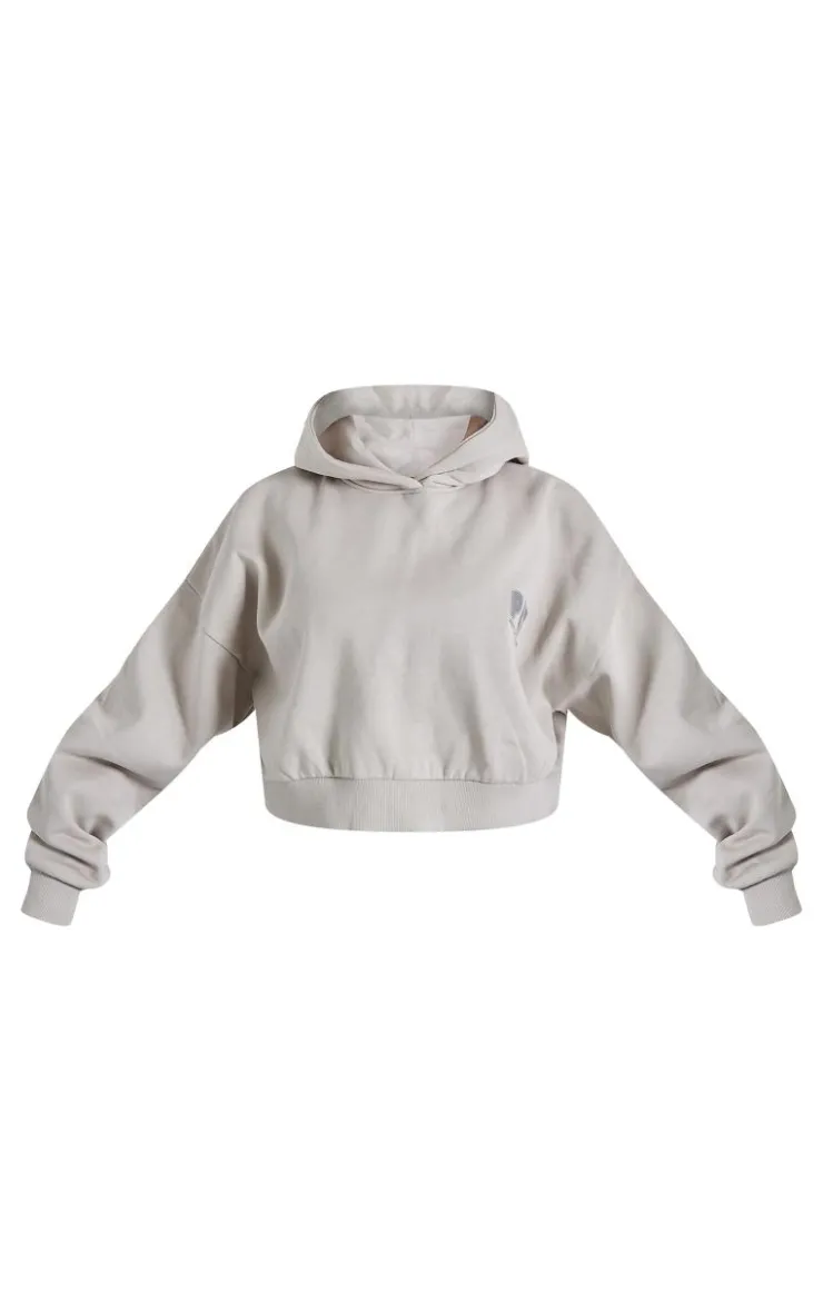 Best PrettyLittleThing Petite Premium Printed Boxy Hoodie Stone
