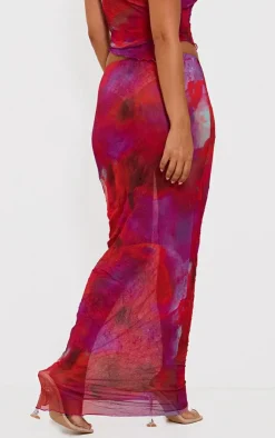 Discount PrettyLittleThing Petite Crushed Mesh Maxi Skirt Purple