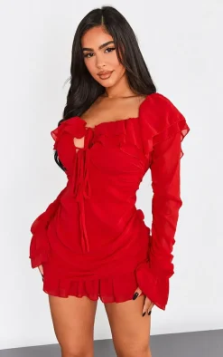 Petite Bardot Ruffle Detail Shift Dress-PrettyLittleThing Best