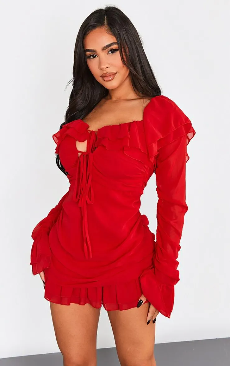Petite Bardot Ruffle Detail Shift Dress-PrettyLittleThing Best