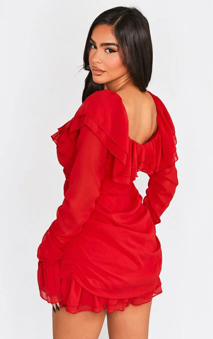 Petite Bardot Ruffle Detail Shift Dress-PrettyLittleThing Best