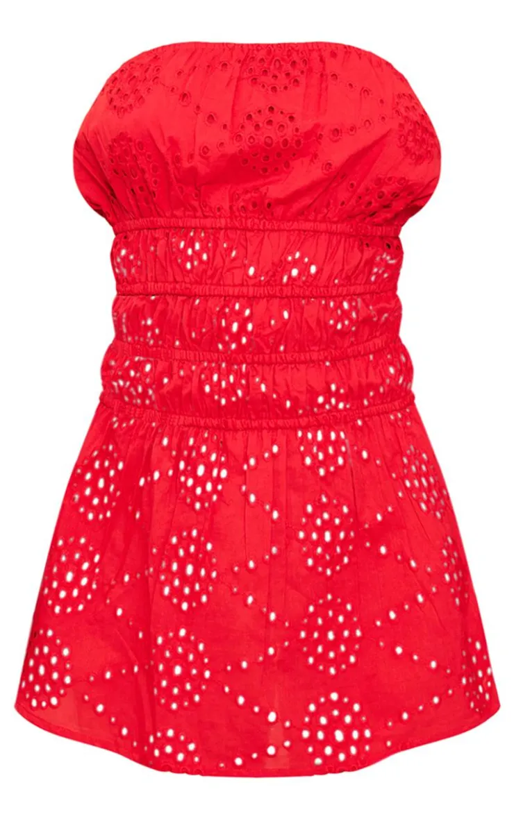 Petite Broderie Bandeau Ruched Shift Dress-PrettyLittleThing Online