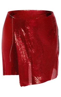 Outlet PrettyLittleThing Petite Chainmail Mini Skirt Red
