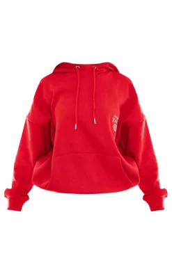 PrettyLittleThing Petite Graphic Oversized Hoodie Red