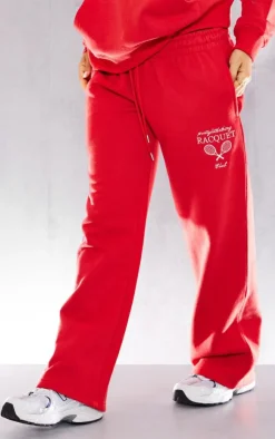 Online PrettyLittleThing Petite Graphic Straight Leg Sweatpants Red