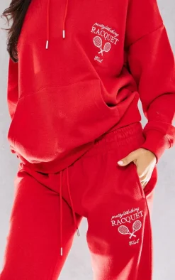 Online PrettyLittleThing Petite Graphic Straight Leg Sweatpants Red