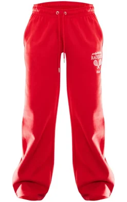 Online PrettyLittleThing Petite Graphic Straight Leg Sweatpants Red
