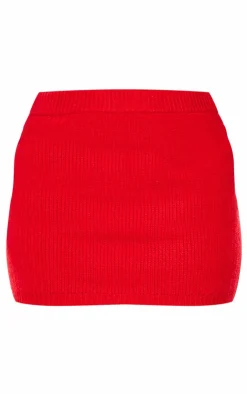Online PrettyLittleThing Petite Knitted Mini Skirt Red