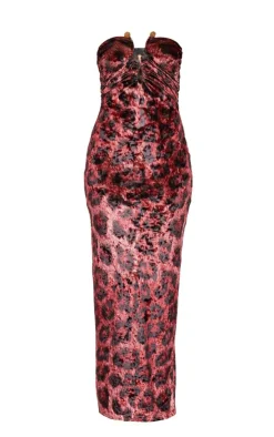 Petite Leopard Print Velvet Trim Detail Maxi Dress-PrettyLittleThing Sale