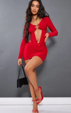 Hot PrettyLittleThing Petite Low Rise Slinky Micro Mini Skirt Red