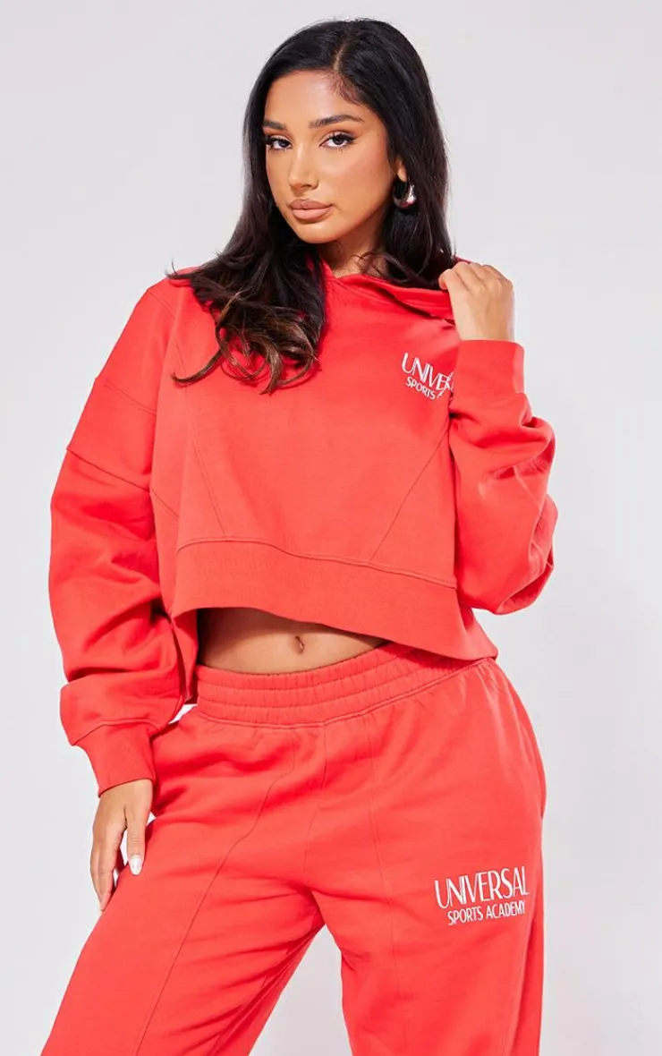 Best PrettyLittleThing Petite Premium Tonal Print Panelled Boxy Hoodie Red
