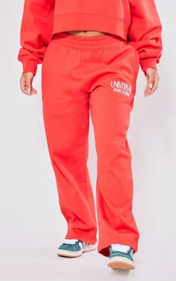 Online PrettyLittleThing Petite Premium Tonal Print Panelled Straight Leg Sweatpants Red