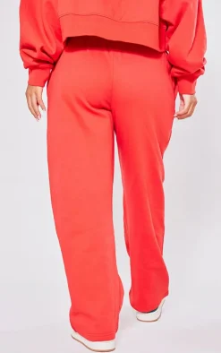 Online PrettyLittleThing Petite Premium Tonal Print Panelled Straight Leg Sweatpants Red
