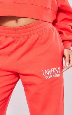 Online PrettyLittleThing Petite Premium Tonal Print Panelled Straight Leg Sweatpants Red