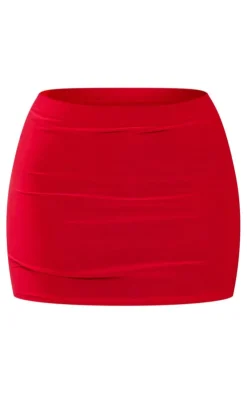 Discount PrettyLittleThing Petite Slinky Low Rise Micro Mini Skirt Red