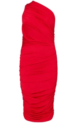 Petite Slinky Ruched One Shoulder Longline Midi Dress-PrettyLittleThing Outlet