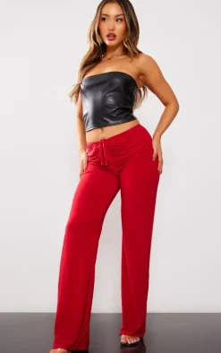 Petite Red Slinky Ruched Front Pants