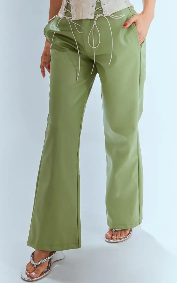 Petite Sage Faux Leather Straight Leg Pants
