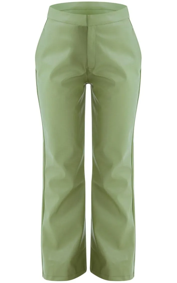 Petite Sage Faux Leather Straight Leg Pants