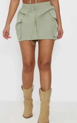 Sale PrettyLittleThing Petite Cargo Mini Skirt Sage Green