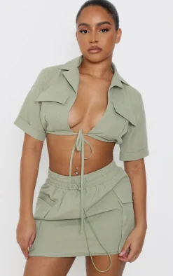 Sale PrettyLittleThing Petite Cargo Mini Skirt Sage Green