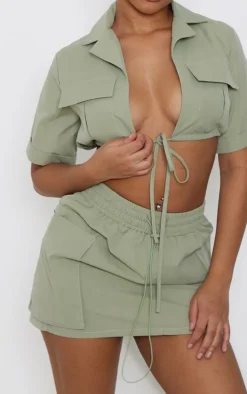 Sale PrettyLittleThing Petite Cargo Mini Skirt Sage Green