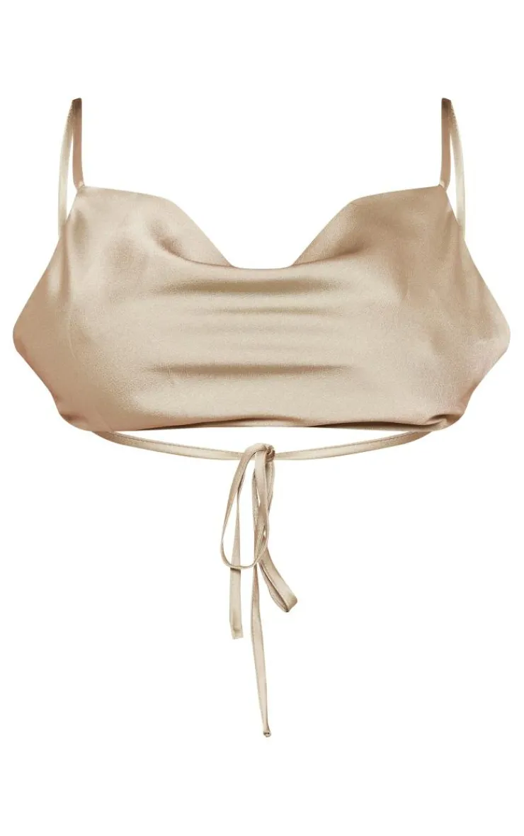 Best PrettyLittleThing Petite Satin Crop Top Sage Green