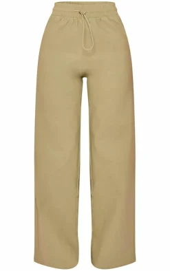 Online PrettyLittleThing Petite Peach Skin Straight Leg Pants Sage