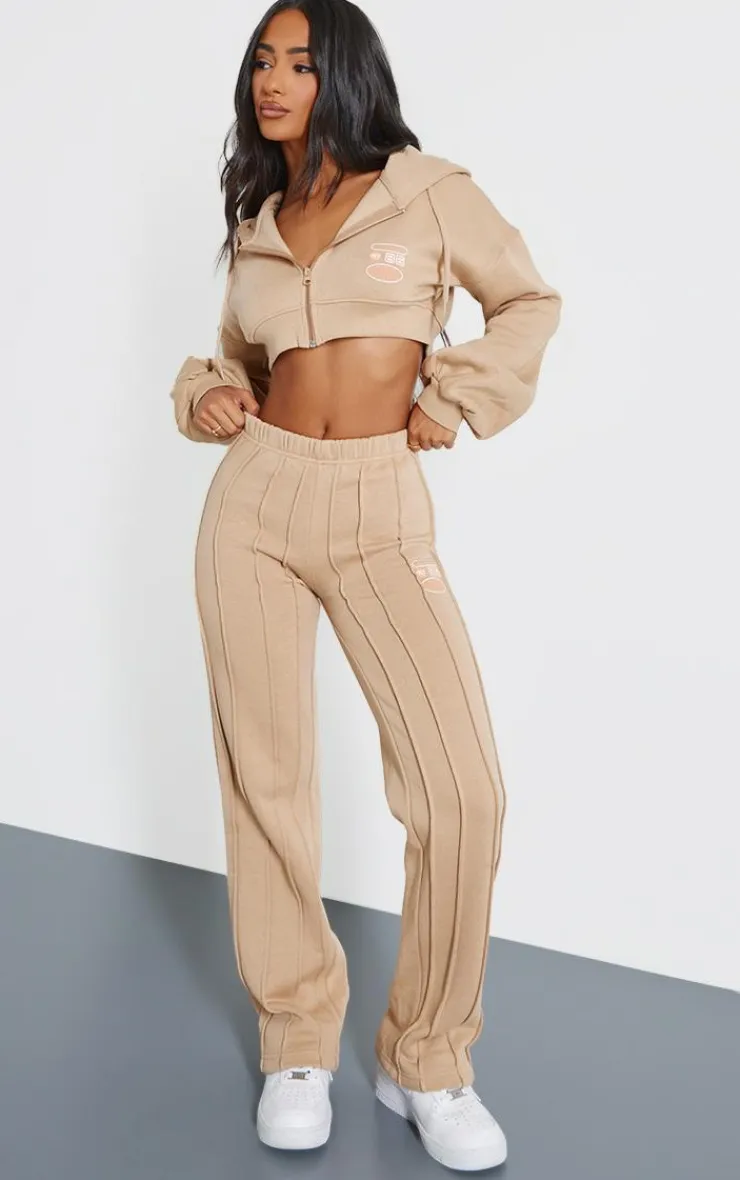 PrettyLittleThing Petite Graphic Detail Oversized Sweatpants Sand
