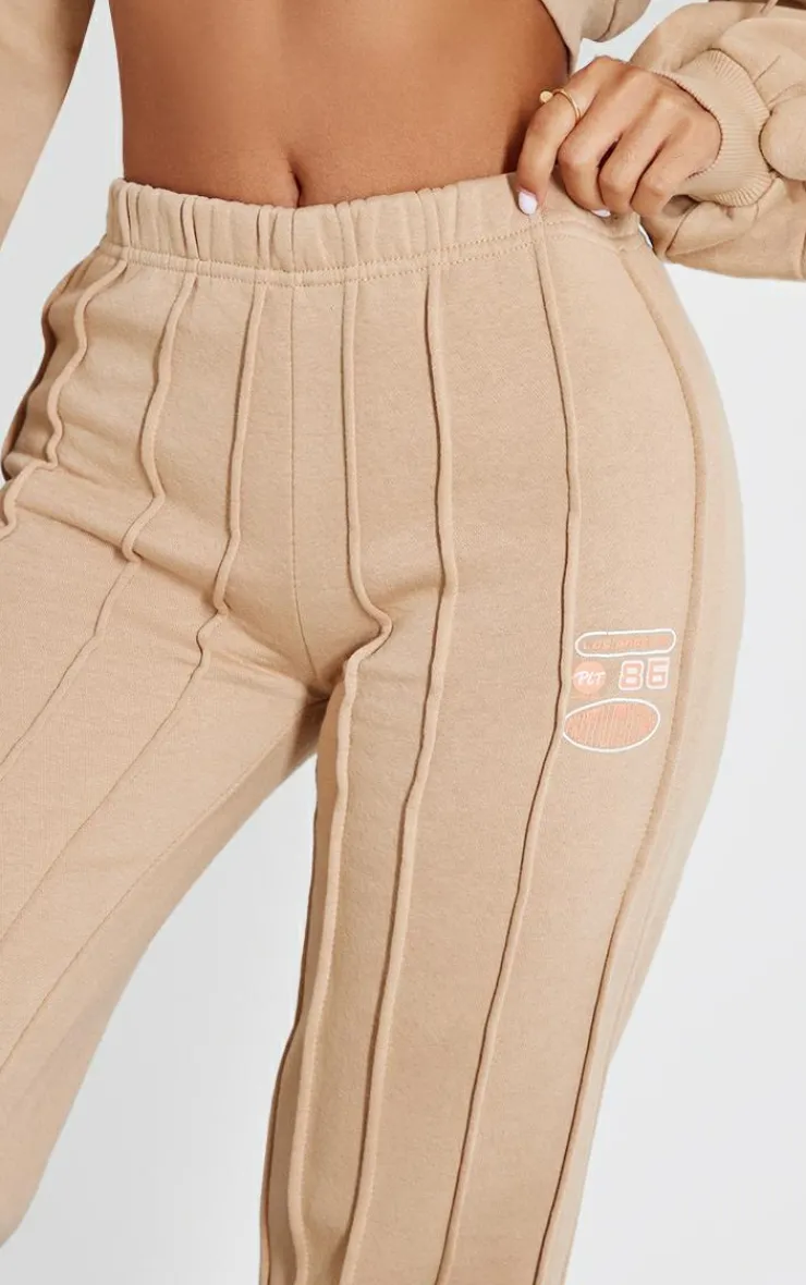 PrettyLittleThing Petite Graphic Detail Oversized Sweatpants Sand