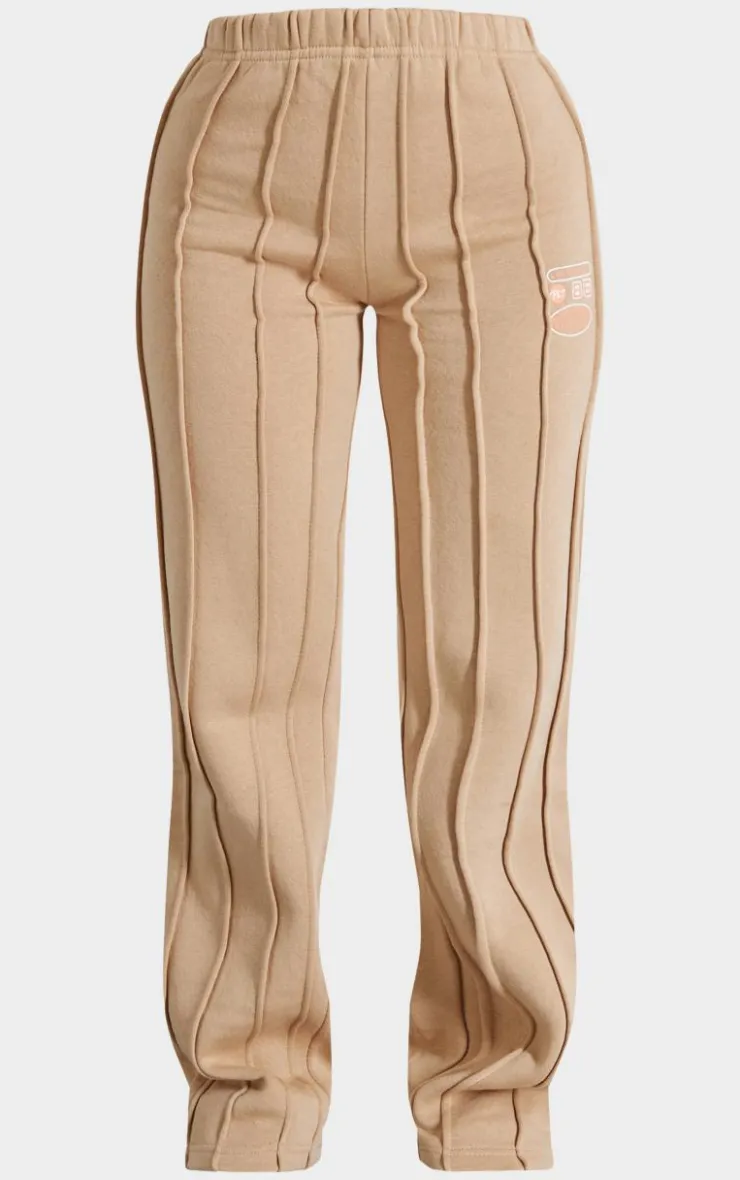 PrettyLittleThing Petite Graphic Detail Oversized Sweatpants Sand