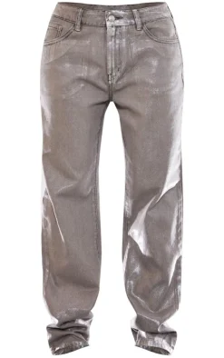 Petite Metallic Denim Jeans-PrettyLittleThing Sale