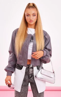 PrettyLittleThing Bomber Jackets*Petite Metallic Oversized Bomber Jacket