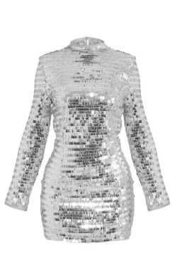Petite Sequin Shoulder Pad Detail Micro Mini Dress-PrettyLittleThing Best
