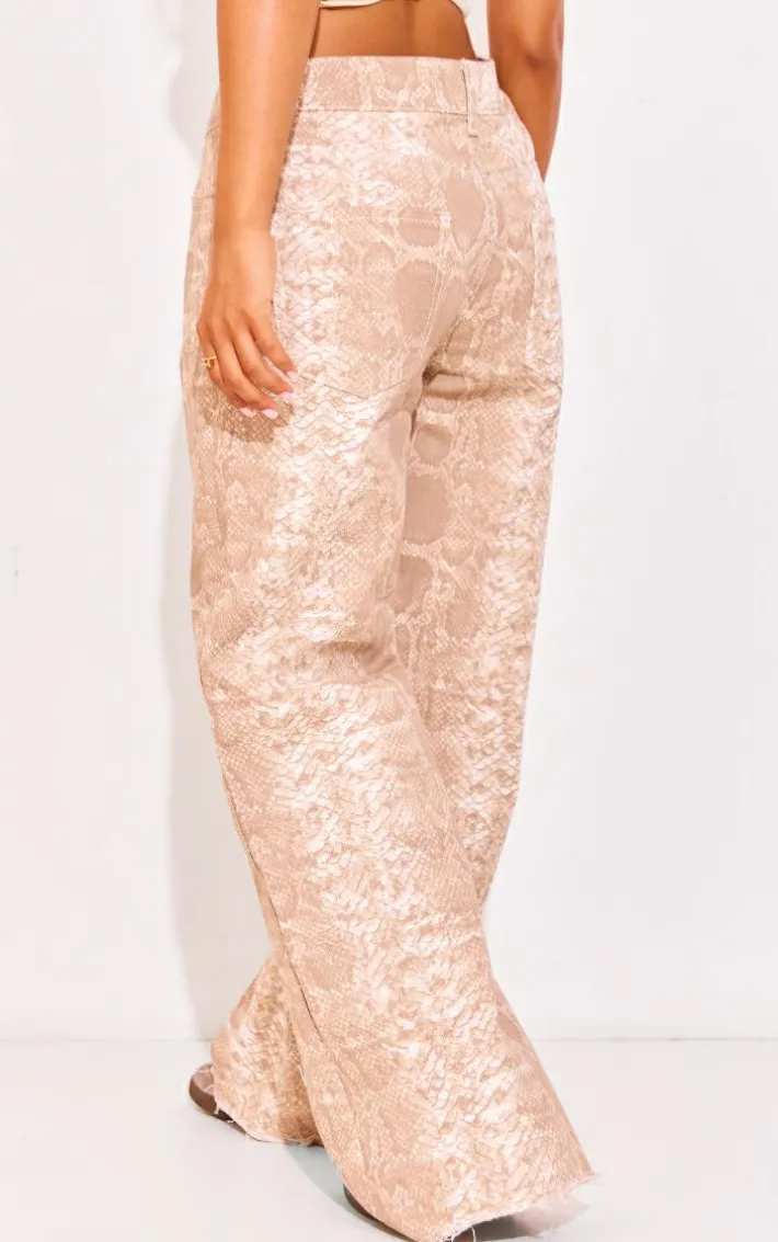 Petite Snake Print Denim Wide Leg Jeans