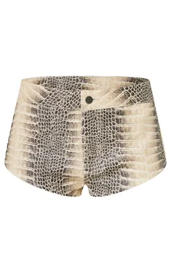 Online PrettyLittleThing Petite Faux Leather Hot Pants Snake Print