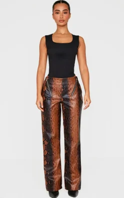 Petite Faux Leather Zip Detail Low Rise Wide Leg Pants-PrettyLittleThing Sale