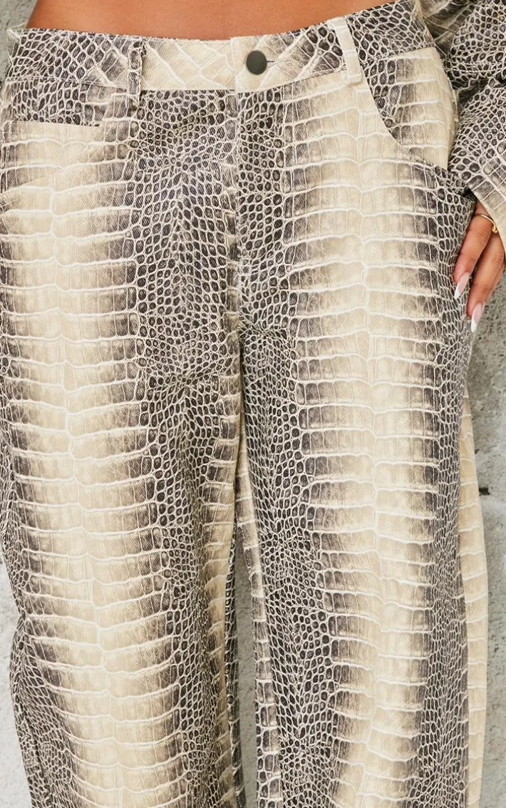 Petite Snake Print Low Waist Wide Leg Pants