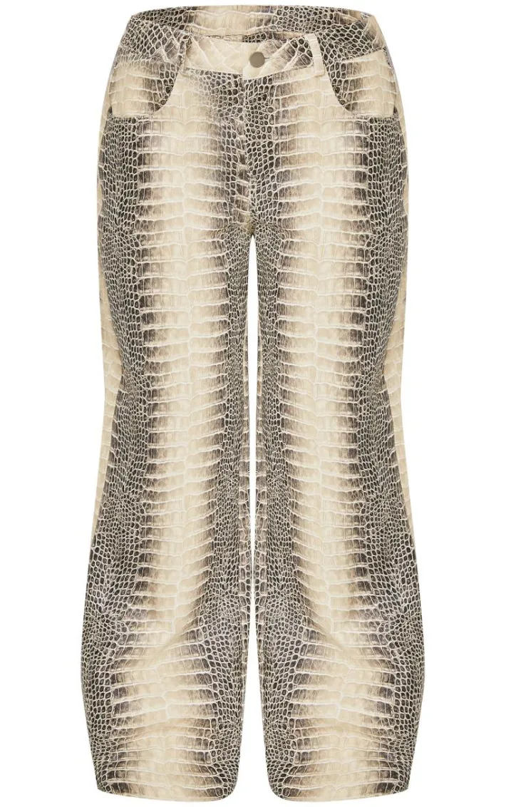 Petite Snake Print Low Waist Wide Leg Pants