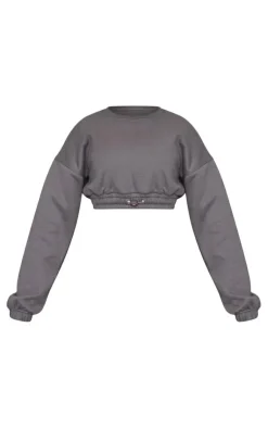 New PrettyLittleThing Petite Crop Elasticated Sweat Top Steel Blue