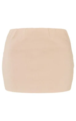 Discount PrettyLittleThing Petite Bengaline Low Rise Micro Mini Skirt Stone