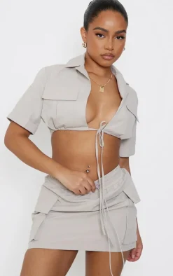 PrettyLittleThing Petite Cargo Mini Skirt Stone