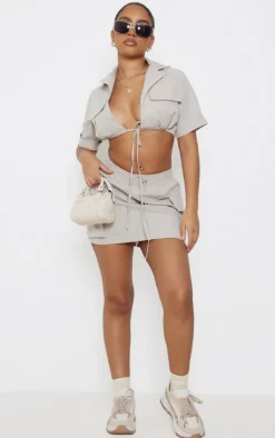 PrettyLittleThing Petite Cargo Mini Skirt Stone