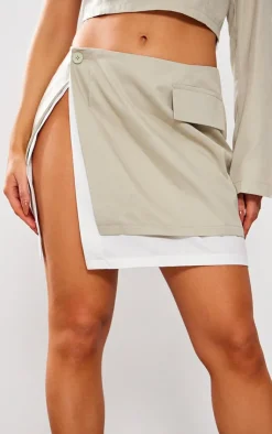 Best PrettyLittleThing Petite Contrast Side Split Mini Skirt Stone