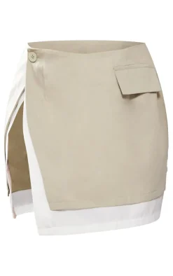 Best PrettyLittleThing Petite Contrast Side Split Mini Skirt Stone