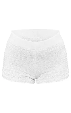 Best PrettyLittleThing Petite Crochet Hot Pants Stone