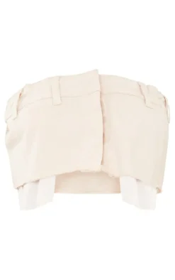 Outlet PrettyLittleThing Petite Denim Button Front Crop Top Stone