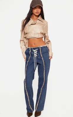 PrettyLittleThing Faux Leather Jackets*Petite Faux Leather Super Cropped Belted Biker Jacket