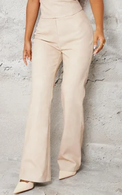 Online PrettyLittleThing Petite Faux Leather Zip Front Flared Pants Stone
