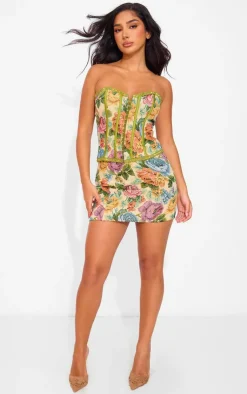 Sale PrettyLittleThing Petite Floral Jacquard Mini Skirt Stone